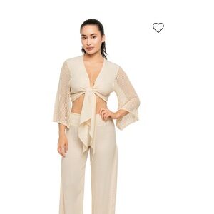 Elan Open Stitch Accent Tie Front Cover-Up Top